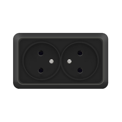 Розетка 2-м ОП Олимп 16А IP20 без заземл. черн. Universal 2215