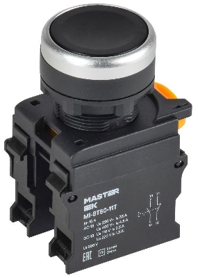 Кнопка d22мм 1НО+1НЗ MASTER с фиксацией черн. IEK MI-BT60-11T-3-21-K02