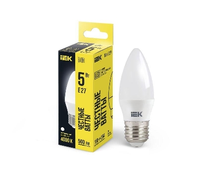 Лампа светодиодная 5Вт C35 свеча 4000К нейтр. бел. E27 450лм 230-240В IEK LLE-C35-5-230-40-E27