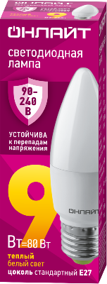 Лампа светодиодная 90 539 OLL-C37-9-230-2.7К-E27-FR PRO 90-240В ОНЛАЙТ 90539