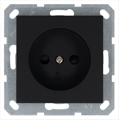 Розетка 1-м 16А IP20 без заземл. защ. шторки механизм черн. матов. soft touch Jasmart G5503PB