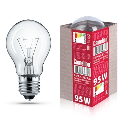 Лампа электрич. накаливания 95/A/CL/E27/G с прозр. колбой ЛОН ГОФРА Б230-95-6 Camelion 15043