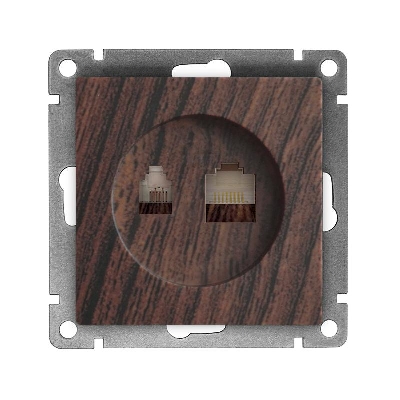 Розетка компьютерная + телефонная 2-м СП Афина механизм венге Universal A0052-V