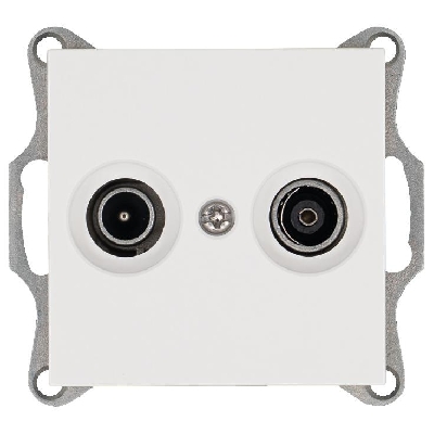 Розетка телевизионная проходная TV + FM 2-м Ф9.5мм механизм бел. глянцевый Jasmart G6205W