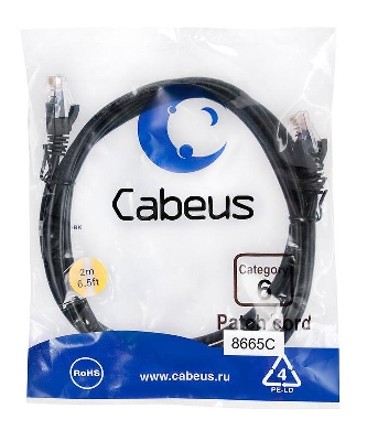 Патч-корд U/UTP кат.6 PC-UTP-RJ45-Cat.6-2m-BK 2xRJ45/8p8c неэкранир. PVC 2м черн. Cabeus 8665c