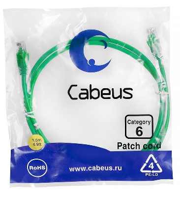 Патч-корд U/UTP кат.6 PC-UTP-RJ45-Cat.6-1.5m-GN 2xRJ45/8p8c неэкранир. PVC 1.5м зел. Cabeus 8685c