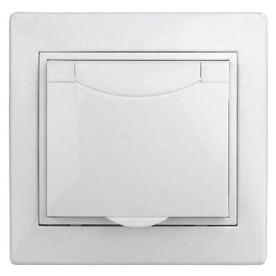 Розетка 1-м СП Plano 1-209-01 16А IP44 250В 2P+E Schuko с заземл. защ. шторки с крышкой бел. Intro Б0048033