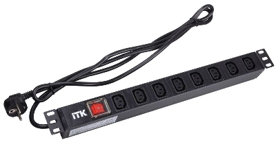 Блок розеток 8 мест PDU (немец. станд) 19дюймов IEC320 C13 PH12-8C131 с LED выкл. алюм. профиль1U шнур 2м вилка DIN49440 ITK PH12-8C131