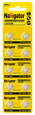 Элемент питания алкалиновый "таблетка" 95 661 NBT-04 (LR41 AG3 LR736 BP10) (блист.10шт) Navigator 95661