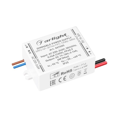 Блок питания ARPJ-SP-38160-PFC-TRIAC-MINI (6Вт 19-38В 160мА) IP65 пластик Arlight 047585