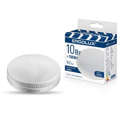Лампа светодиодная LED-GX53-10W-GX53-6K 10Вт GX53 6500К 180-240В ПРОМО Ergolux 15561