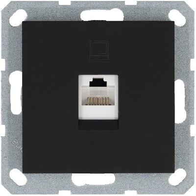 Розетка компьютерная 1-м RJ45 IP20 кат. 5E механизм черн. матов. soft touch Jasmart G6105PB
