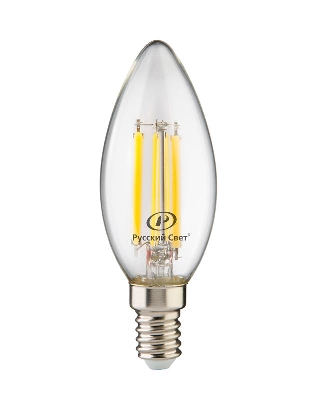 Лампа светодиодная филаментная RS F B35 E14 7W 220-240V 2700К 7Вт свеча 810лм Ra 90 Русский Свет 15011145088