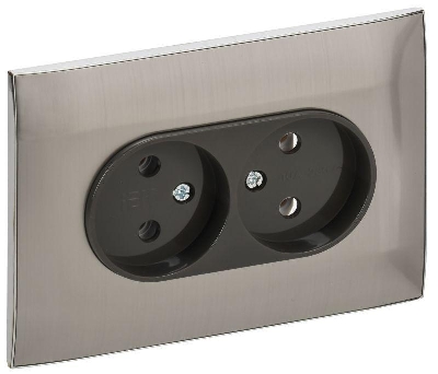 Розетка 2-м SKANDY 10А без заземл. без защ. шторок в сборе SK-R10N никель IEK SK-R20-10-K50-F