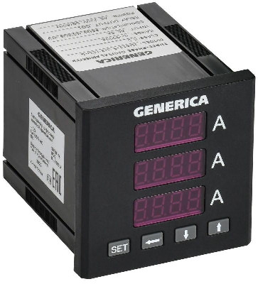 Амперметр цифровой щитовой 3ф DO RS-485 72х72 LED GENERICA IDA11-5-3-3-LED-G