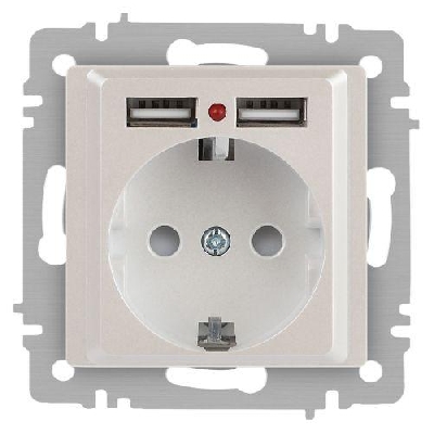 Розетка 1-м СП Accent 6-410-06 16А IP20 250В P+E Schuko + 2хUSB защ. шторки перламутр. Intro Б0063700