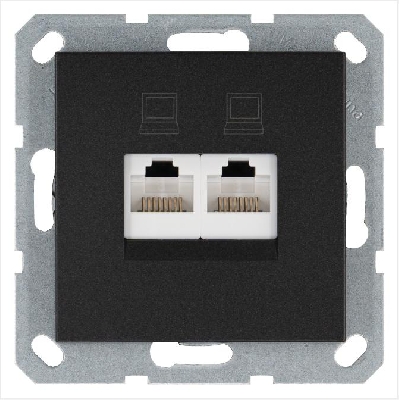 Розетка компьютерная 2-м RJ45 IP20 кат. 5E механизм антрацит Jasmart G6106B