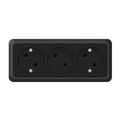 Розетка 3-м ОП Олимп 16А IP20 без заземл. черн. Universal 2217