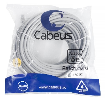 Патч-корд U/UTP кат.5E PC-UTP-RJ45-Cat.5e-20m 2xRJ45/8p8c неэкранир. PVC 20м сер. Cabeus 7701c