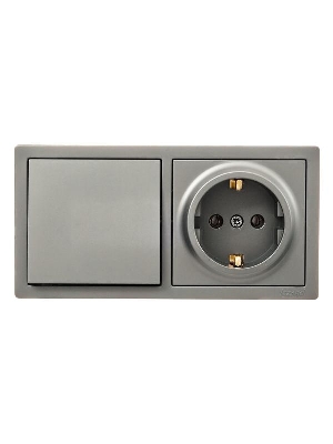 Блок выключатель 1-клав. и розетка 1-местн с заземл. LETO платина горизонталь LEZARD 752-3500-170BAP