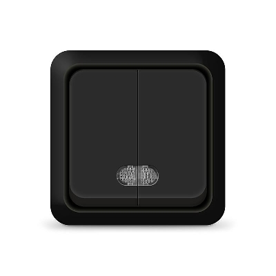 Выключатель 2-кл. ОП Олимп 10А IP20 с подсветкой черн. Universal 2214