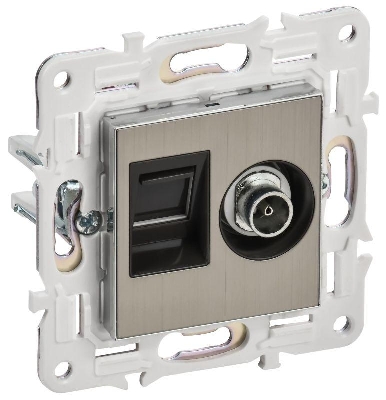 Розетка двойная TV+RJ45 кат.6E SKANDY SK-A15N никель IEK SK-AK20-2-K50