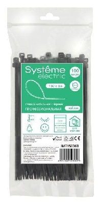 Стяжка кабельная 150х3.6 черн. (уп.100шт) SE IMT15036B