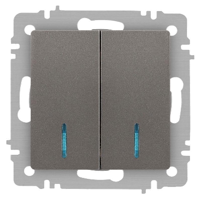 Выключатель 2-кл. СП Accent 6-105-09 10А IP20 250В с подсветкой AL/CU титан Intro Б0063525