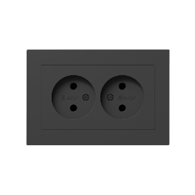 Розетка 2-м СП Эпика 16А без заземл. без защ. шторок с рамкой механизм черн. EKF UP1-SOB-200