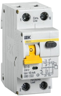 Выключатель автоматический дифференциального тока 2п (1P+N) B 16А 10мА тип A 6кА АВДТ-32 KARAT IEK MAD22-5-016-B-10