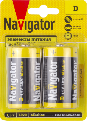 Элемент питания алкалиновый 93 996 NBT-NPE-LR20-BP2 NAVIGATOR 93996