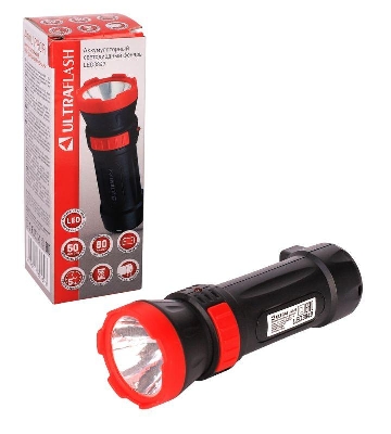 Фонарь аккумуляторный LED3849 1 LED 2 режима 220В аккум. SLA пластик черн. Ultraflash 14931