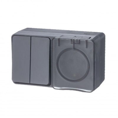 Блок ОП AtlasDesign PROFI IP54 (розетка 1-м 16А заземл. защ. шторки + 2-кл. выключатель 10А) антрацит SE ATN544074