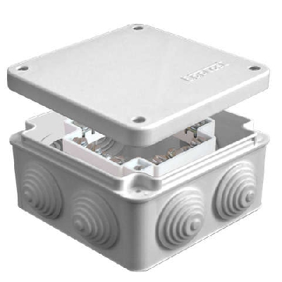 Коробка распределительная ОП 105х105х56мм IP54 с клемм. 7 выходов 4 гермоввода 16А 24 контакта крышка на винтах сер. Epplast 110058