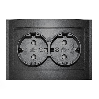 Розетка 2-м СП Бриллиант 16А IP20 с заземл. защ. шторки в сборе графит Universal 7947540-Gr