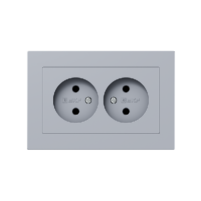 Розетка 2-м СП Эпика 16А без заземл. без защ. шторок с рамкой механизм алюм. EKF UP1-SOA-200