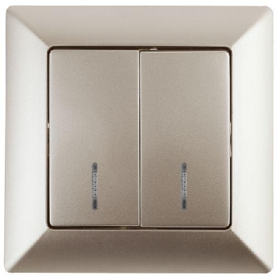 Выключатель 2-кл. СП Solo 4-105-04 10А IP20 250В с подсветкой шампань Intro Б0053596