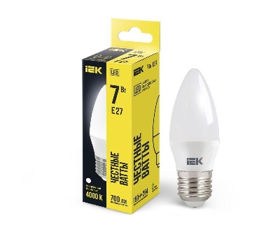 Лампа светодиодная 7Вт C35 свеча 4000К нейтр. бел. E27 230В IEK LLE-C35-7-230-40-E27