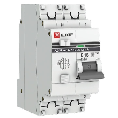 Выключатель автоматический дифференциального тока 2п (1P+N) 16А 10мА тип A АД-32 PROxima EKF DA32-16-10-a-pro