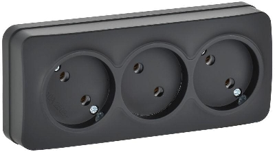 Розетка 3-м ОП GLORY РС23-2-ХЧм 10А без заземл. без защ. шторок черн. матов. IEK ERH30-K02M-10