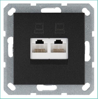 Розетка компьютерная 2-м RJ45 IP20 кат. 6 механизм антрацит Jasmart G6108B