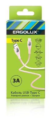 Кабель USB-Type C ELX-CDC02-C14 3А 1.2м зарядка+передача данных коробка роз. Ergolux 15302