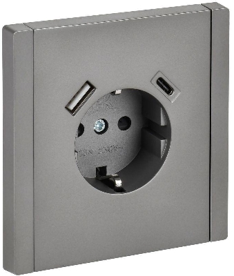Розетка FORTE&PIANO FP547 16А USB A+C 18Вт с заземл. защ. шторки винт. крепл. сталь IEK FP-R14-16-U22-018-K46