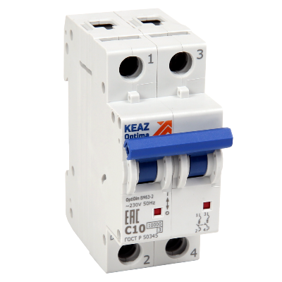 Выключатель автоматический модульный 2п C 4А 10кА OptiDin BM63-2C4-10-УХЛ3 КЭАЗ 262587