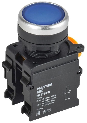 Кнопка d22мм 1НО+1НЗ MASTER син. IEK MI-BT60-11-3-22-K07