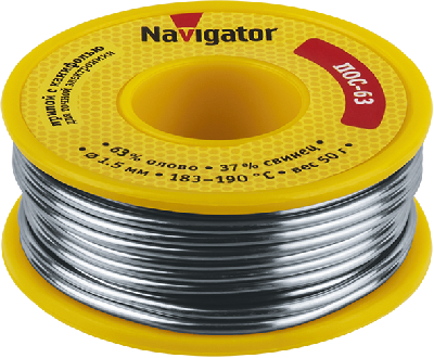 Припой 93 781 NEM-Pos05-63K-1.5-K50 (ПОС-63 катушка 1.5мм 50г) NAVIGATOR 93781