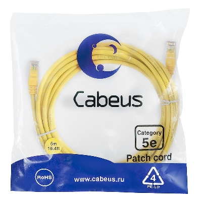 Патч-корд U/UTP кат.5E PC-UTP-RJ45-Cat.5e-5m-YL 2xRJ45/8p8c неэкранир. PVC 5м желт. Cabeus 7688c