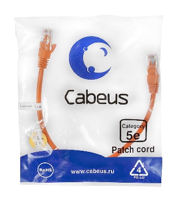 Патч-корд U/UTP кат.5E PC-UTP-RJ45-Cat.5e-0.3m-OR 2xRJ45/8p8c неэкранир. PVC 0.3м оранж. Cabeus 7661c