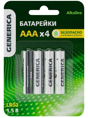 Элемент питания алкалиновый AAA/LR03 Alkaline (блист.4шт) GENERICA ABT-LR03-ST-L04-G