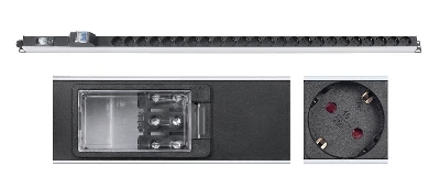 Блок розеток для 19дюйм шкафов PDU-32-24S-B-T вертик. 24 розетки Schuko 32А автомат защиты алюм. корпус клем. колодка Cabeus 9544c